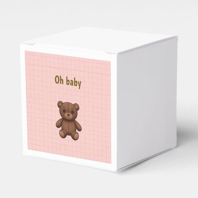 Pink grid girl baby shower favour box (Front Side)