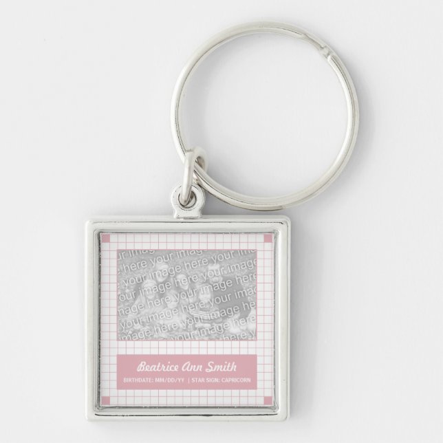 Pink Grid Photo Key Ring (Front)
