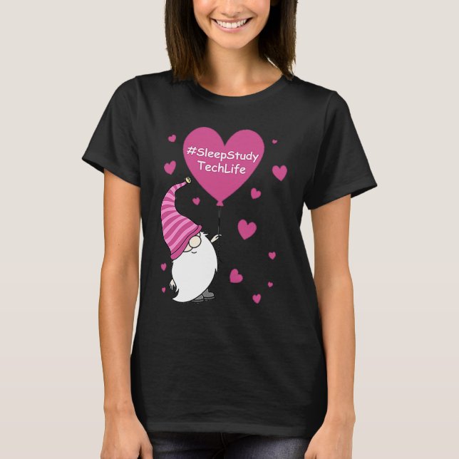 Pink Grome Heart Sleep Study Tech Life Balloon Val T-Shirt (Front)
