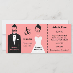 Pink Groom and Bride Jack and Jill Shower Ticket