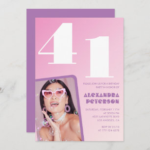 Pink Groovy 41st birthday invitations Retro Photo