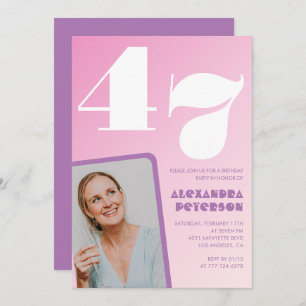 Pink Groovy 47th birthday invitations Retro Photo