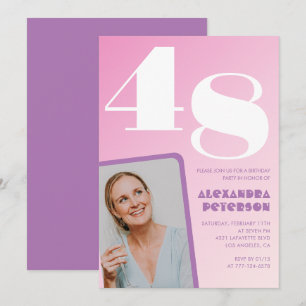 Pink Groovy 48th birthday invitations Retro Photo