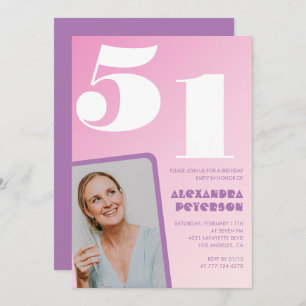 Pink Groovy 51st birthday invitations Retro Photo