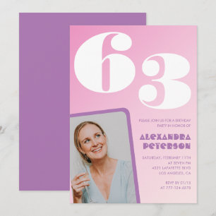 Pink Groovy 63rd birthday invitations Retro Photo