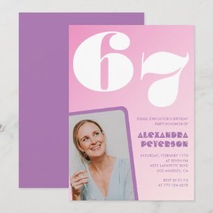Pink Groovy 67th birthday invitations Retro Photo