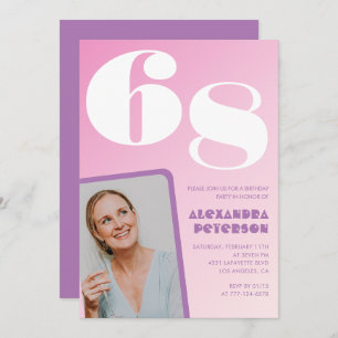 Pink Groovy 68th birthday invitations Retro Photo