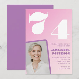 Pink Groovy 74th birthday invitations Retro Photo