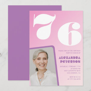 Pink Groovy 76th birthday invitations Retro Photo