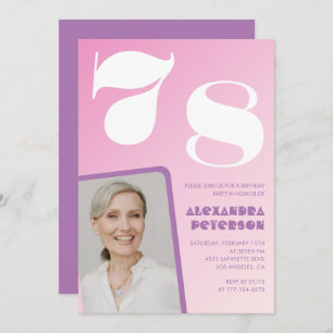 Pink Groovy 78th birthday invitations Retro Photo