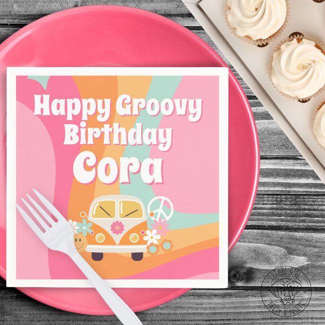Pink Groovy Birthday Napkin (Creator Uploaded)