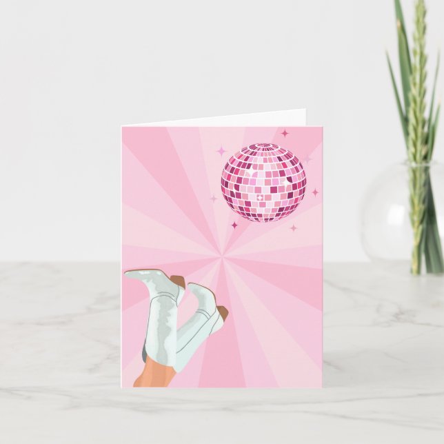Pink groovy boots disco ball  card (Front)