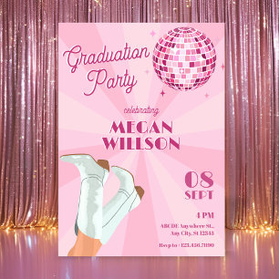 Pink groovy boots disco ball graduation party invitation