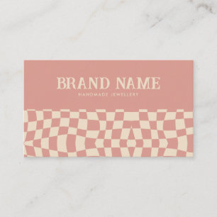 Pink Groovy Checkerboard Retro Bold Fun Business Card