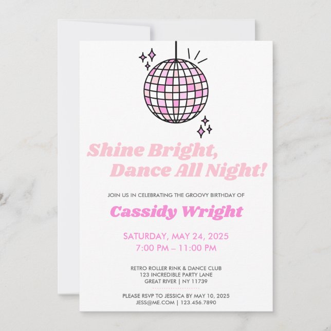 Pink Groovy Disco Birthday Invitation (Front)