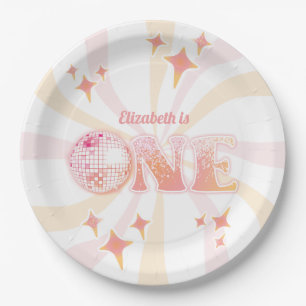 Pink Groovy Disco Dancing Queen First Birthday Paper Plate