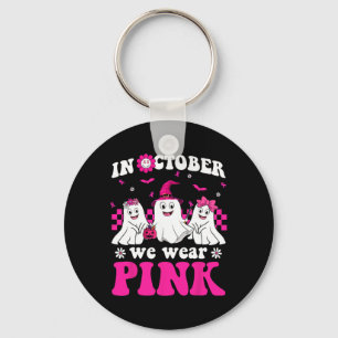 Pink Groovy Ghost Halloween Breast Cancer Awarenes Key Ring