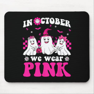 Pink Groovy Ghost Halloween Breast Cancer Awarenes Mouse Mat