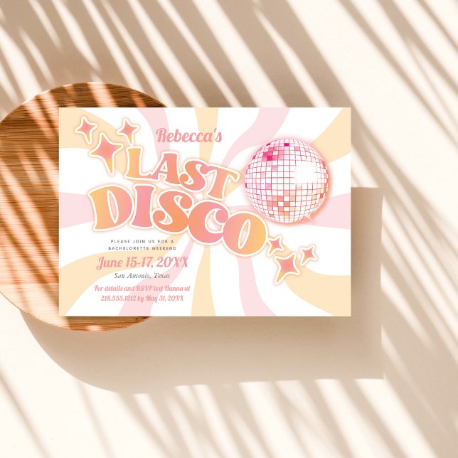 Pink Groovy Last Disco Bachelorette Invitation (Creator Uploaded)
