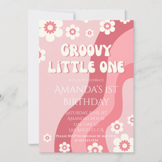 Pink Groovy One 70s Girl Retro 1st Birthday Invitation (Front)