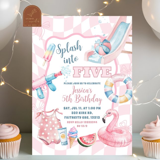 Pink Groovy Pastel Pool Summer Party Girl birthday Invitation (Creator Uploaded)