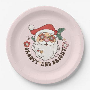  Pink Groovy Retro Christmas  Paper Plate