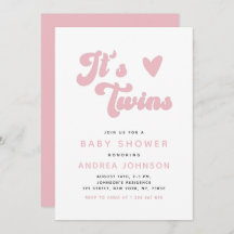 Pink Groovy Retro Girl Twins Minimal Baby Shower