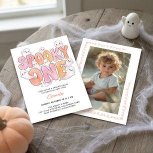 Pink Groovy Spooky One 1st Birthday Photo Ghost Invitation
