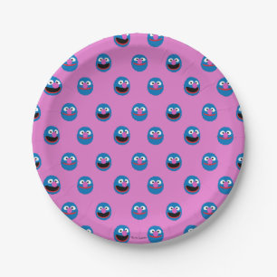 Pink Grover Face Pattern Paper Plate