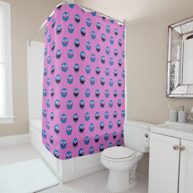 Pink Grover Face Pattern Shower Curtain (In Situ)