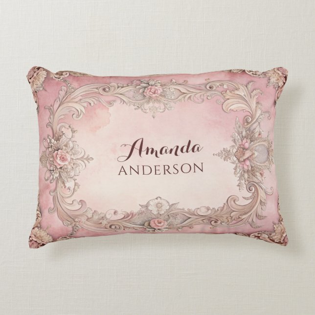 Pink Grunge Antique Frame  Decorative Cushion (Front)