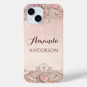 Pink Grunge Antique Frame Decoupage iPhone 15 Case