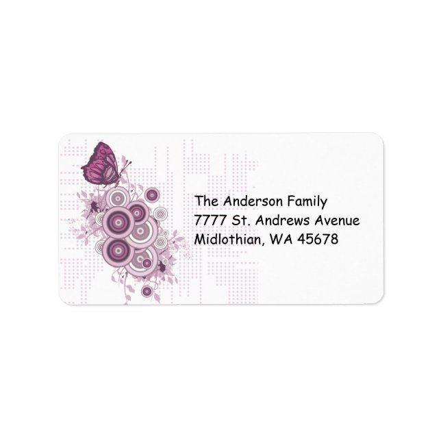 Pink Grunge Butterfly Return Address Label (Front)