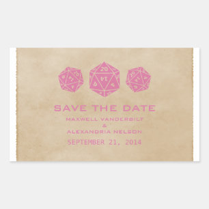 Pink Grunge D20 Dice Gamer Save the Date Stickers