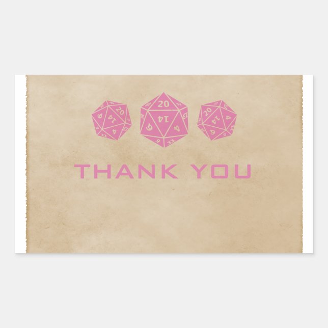 Pink Grunge D20 Dice Gamer Thank You Stickers (Front)