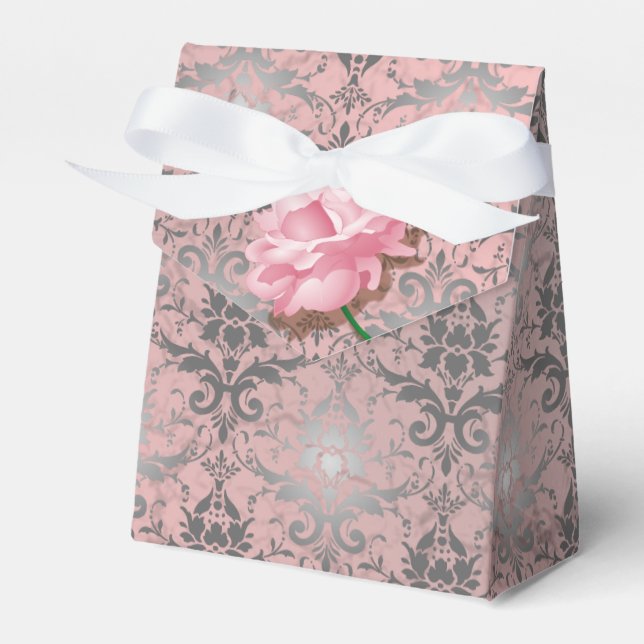 Pink Grunge Damask Favour Box (Front Side)
