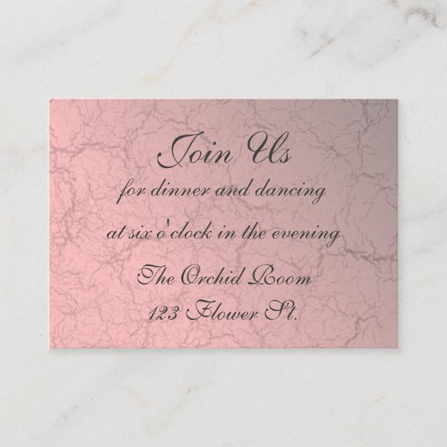 Pink Grunge Damask Reception Cards (Front)