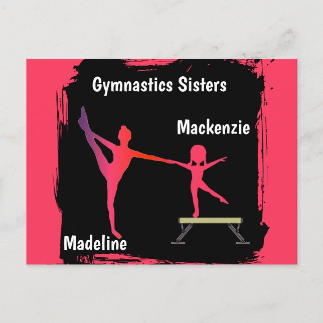 Pink Grunge Gymnastics Sisters Name Art Postcard (Front)
