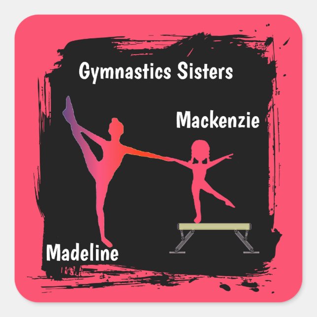 Pink Grunge Gymnastics Sisters Name Art  Square Sticker (Front)