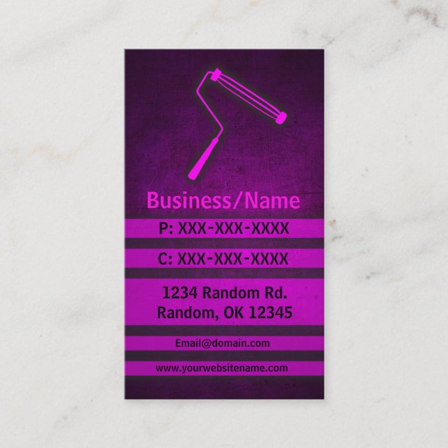 Pink grunge paint roller custom business cards (Front)