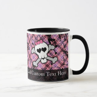 Pink Grunge Skull w/ Crossbones Hearts Mug