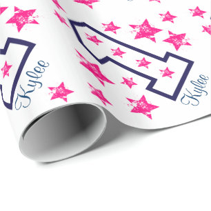 PINK GRUNGE STARS First Birthday Custom V03 Wrapping Paper