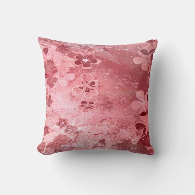 Pink grunge vintage floral pattern cushion (Front)