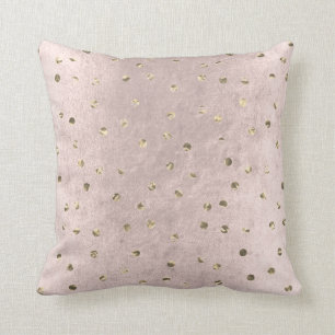 Pink Grungy Rose Metallic Polka Dots Faux Gold Cushion