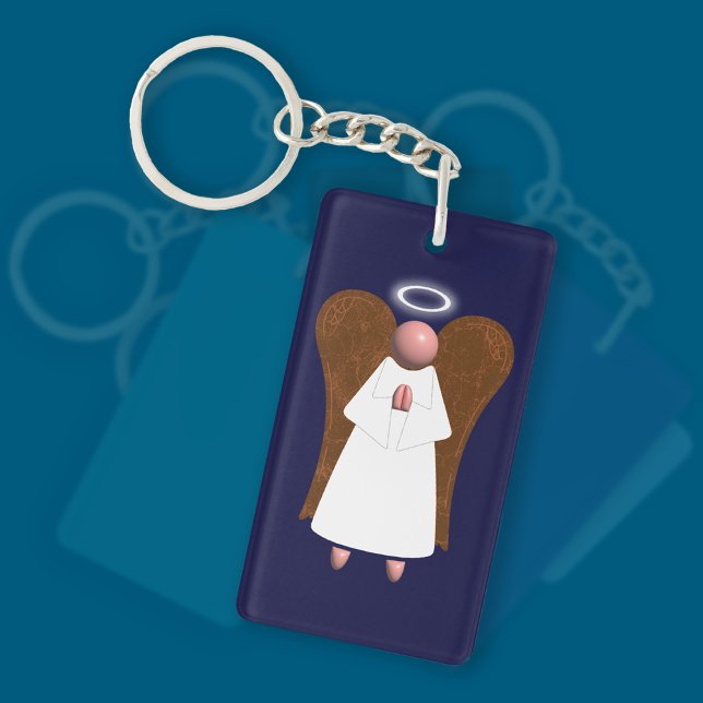 Pink Guardian Angel, (double-sided) Key Ring (Pink Guardian Angel Keyring)