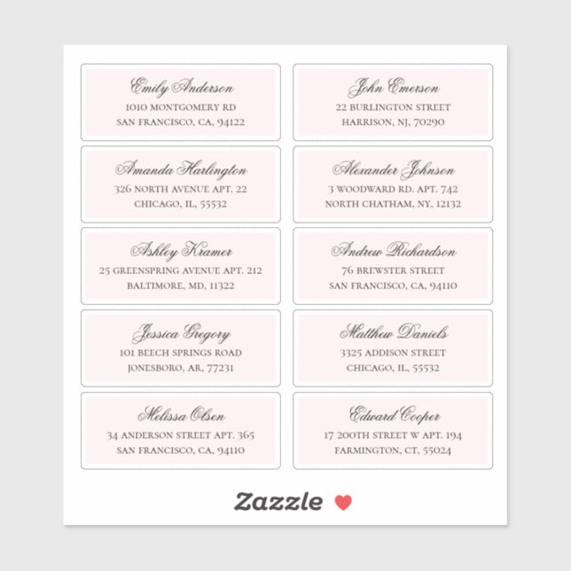 Pink guests names address. Wedding shipping labels (Sheet)