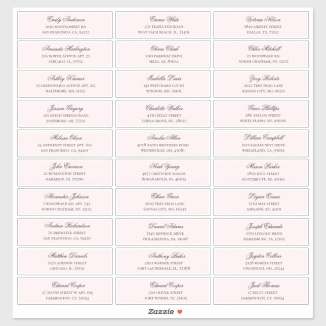 Pink guests names address. Wedding shipping labels (Sheet)