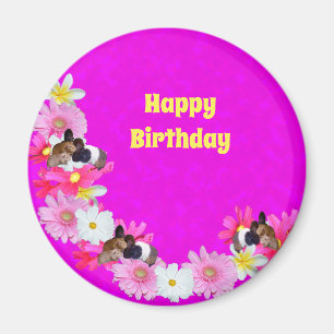 Pink Guinea Pigs And Flowers, Fridge Magnet