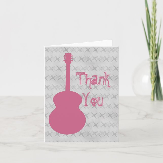 Pink Guitar Grunge Thank You Card (Front)
