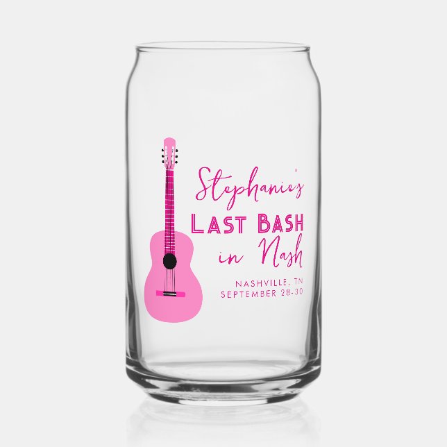 Pink Guitar Last Bash in Nash Bachelorette   Can Glass (Front)